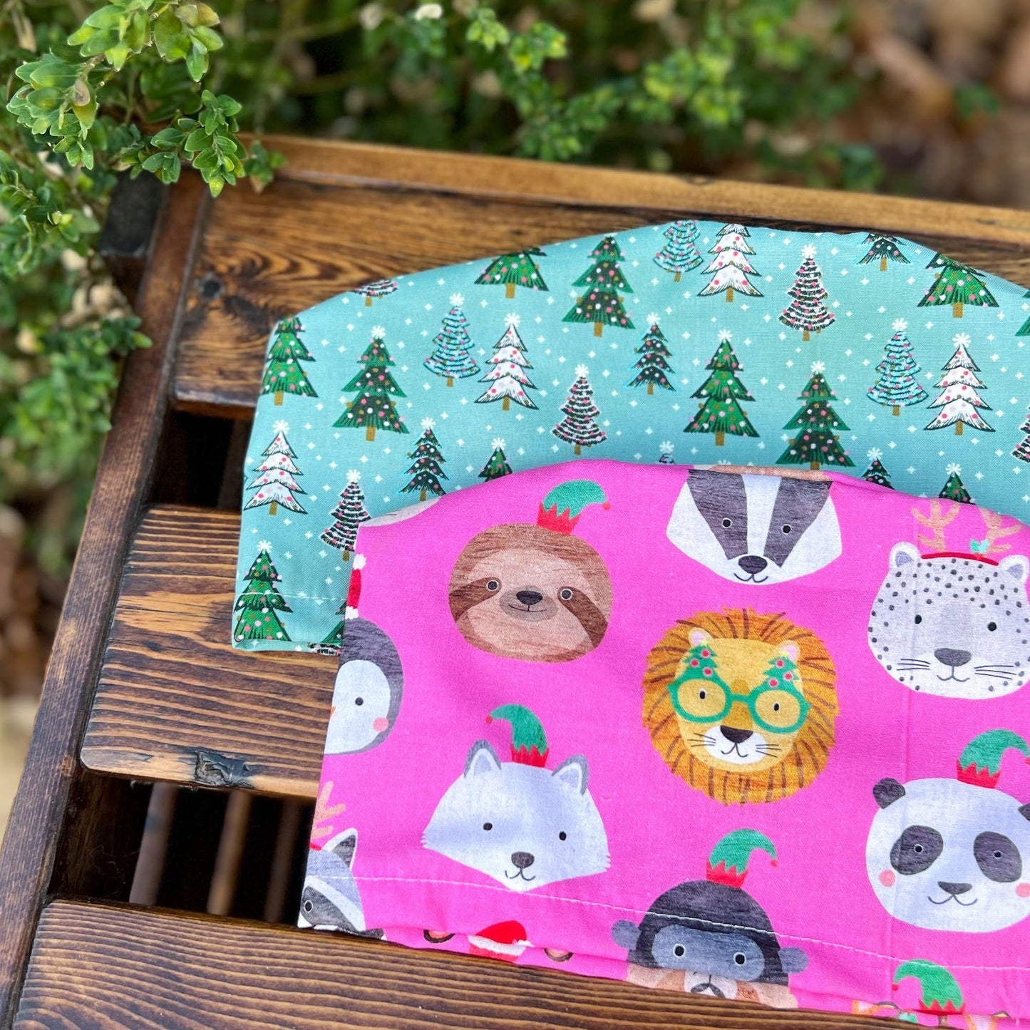 Woodland Christmas Animals on Hot Pink | Modified Bouffant - Custom Caps Co. 