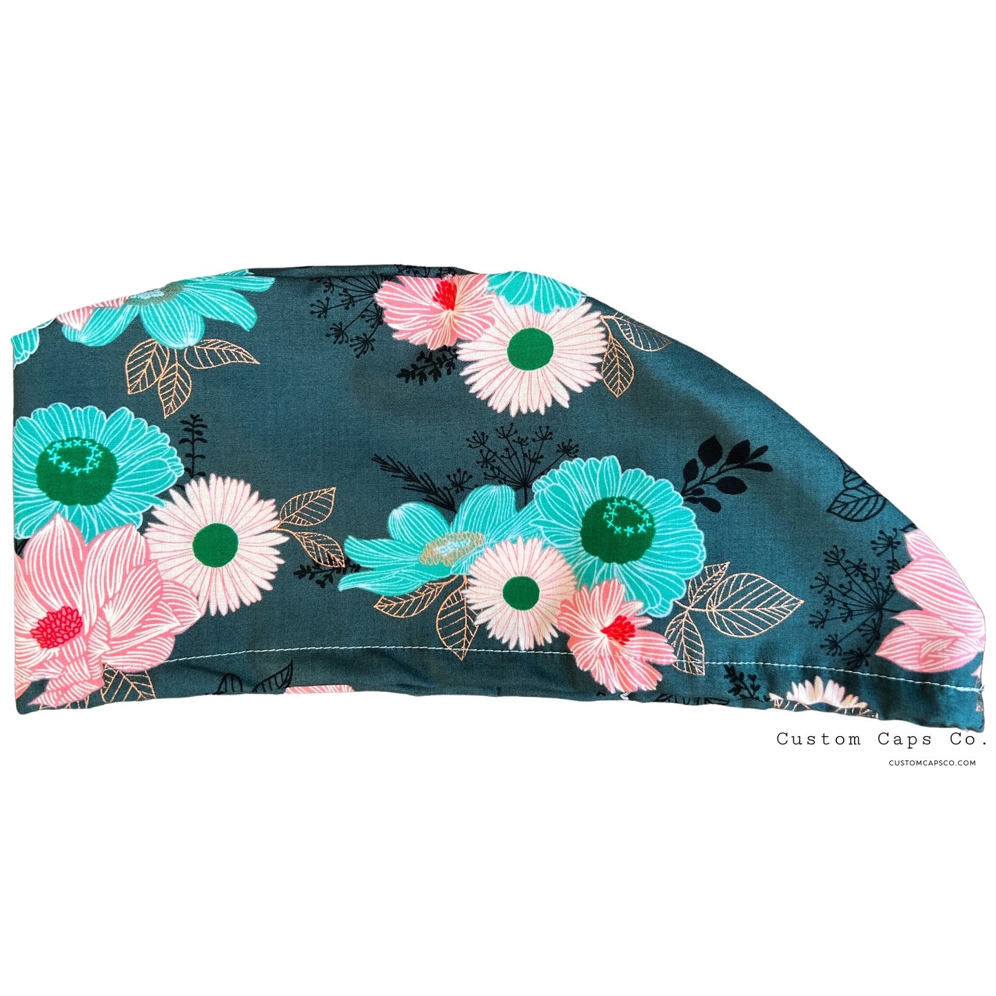 Retro Florals on Teal | Metallic | Modified Bouffant - Custom Caps Co. 