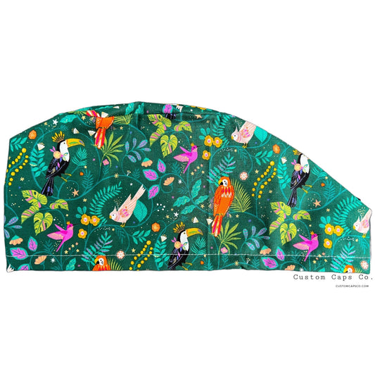 Tropical Birds on Green | Metallic Gold | Modified Bouffant