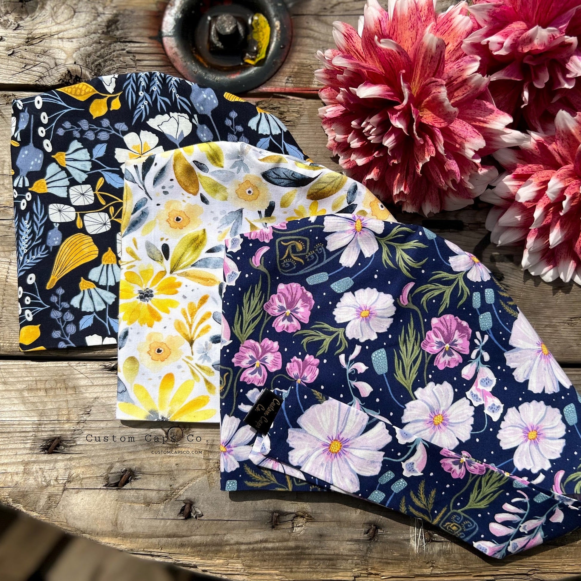 Bee Florals on Navy | Pixie - Custom Caps Co. 