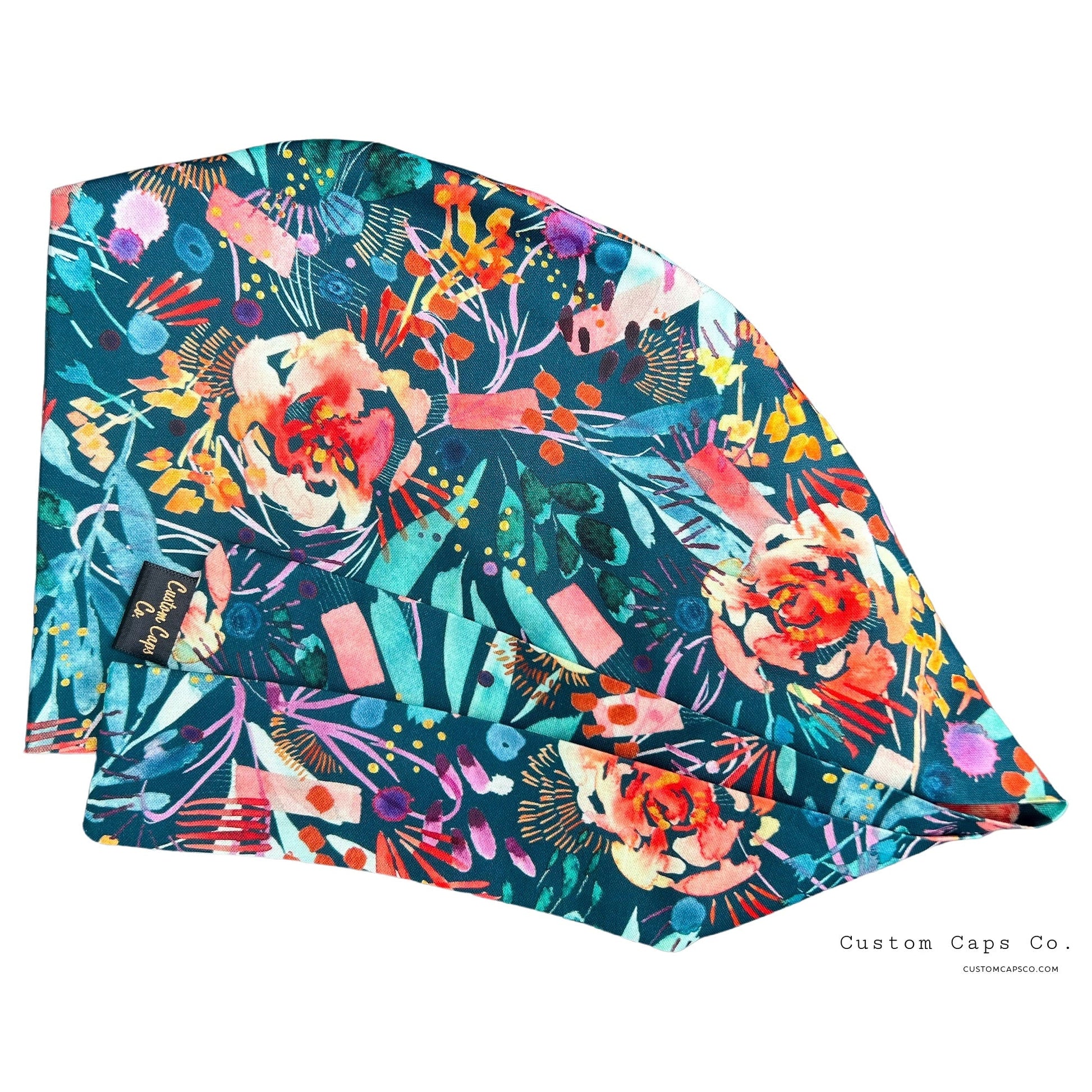 Tropical Watercolour Florals on Blue | Pixie - Custom Caps Co. 