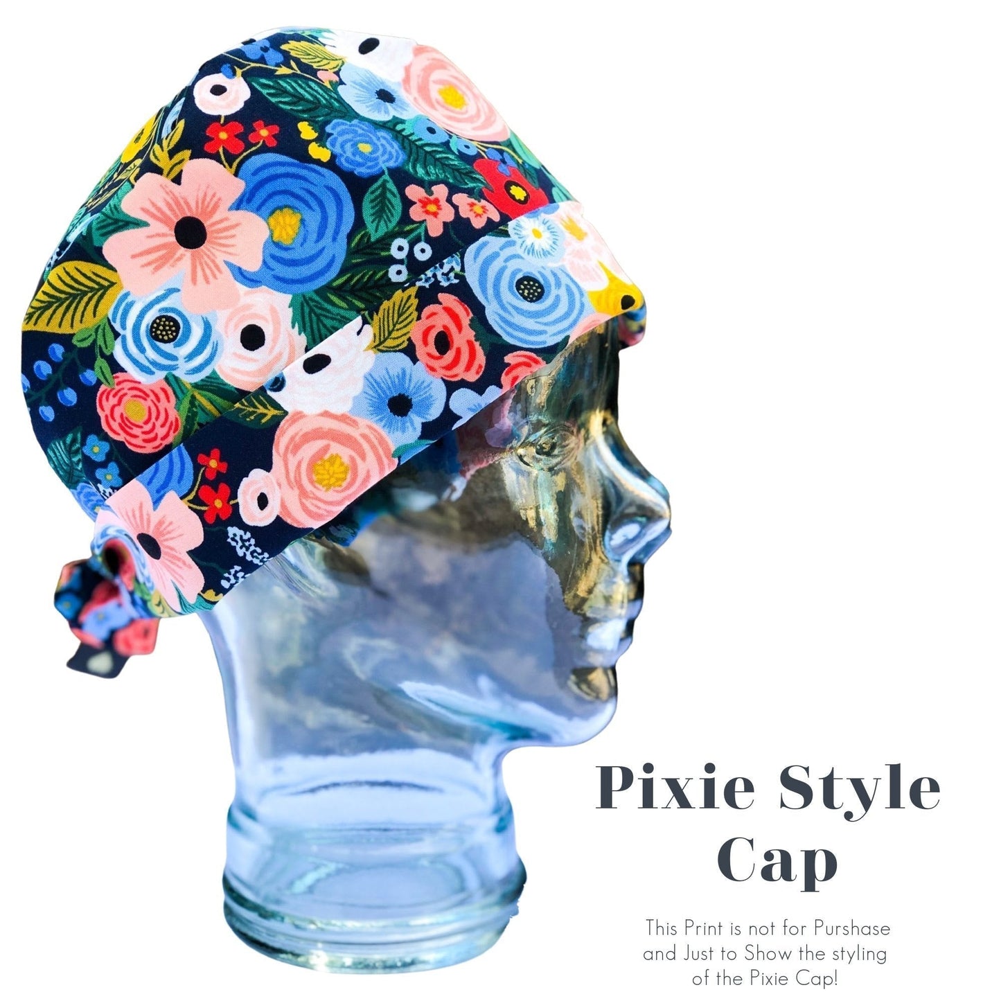 Large Watercolour Flowers on Blue | Pixie - Custom Caps Co. 